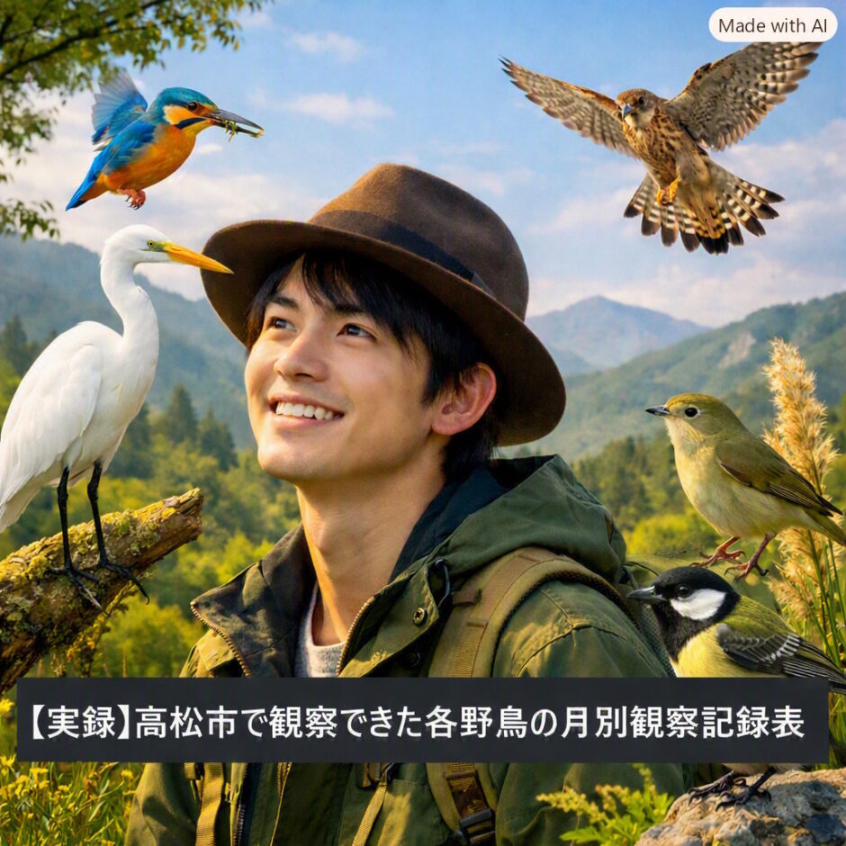 【実録】高松市で観察できた各野鳥の月別観察記録表